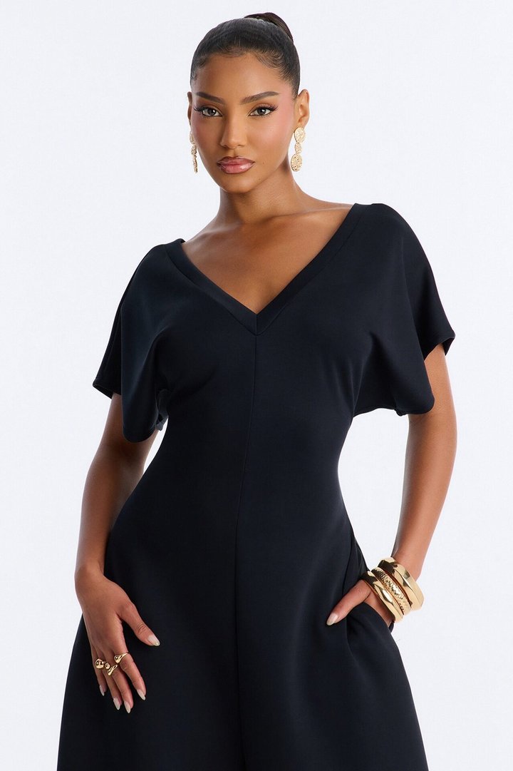 Let's Relax Barrel Wide Leg Jumpsuit - Black