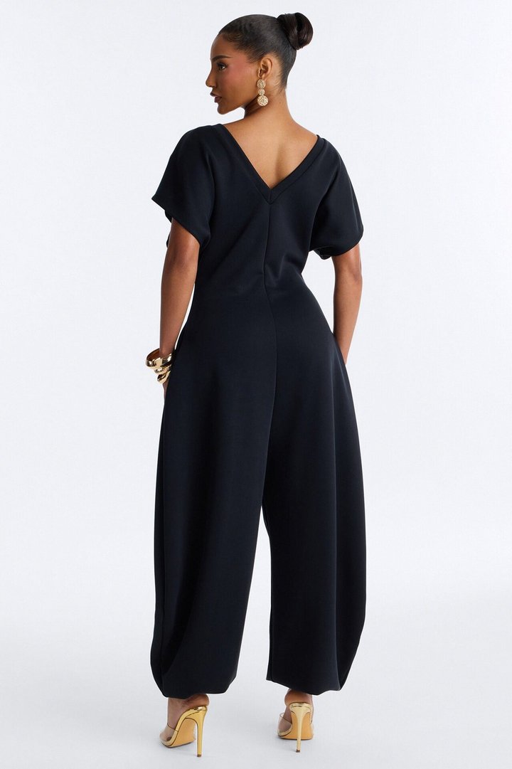 Let's Relax Barrel Wide Leg Jumpsuit - Black