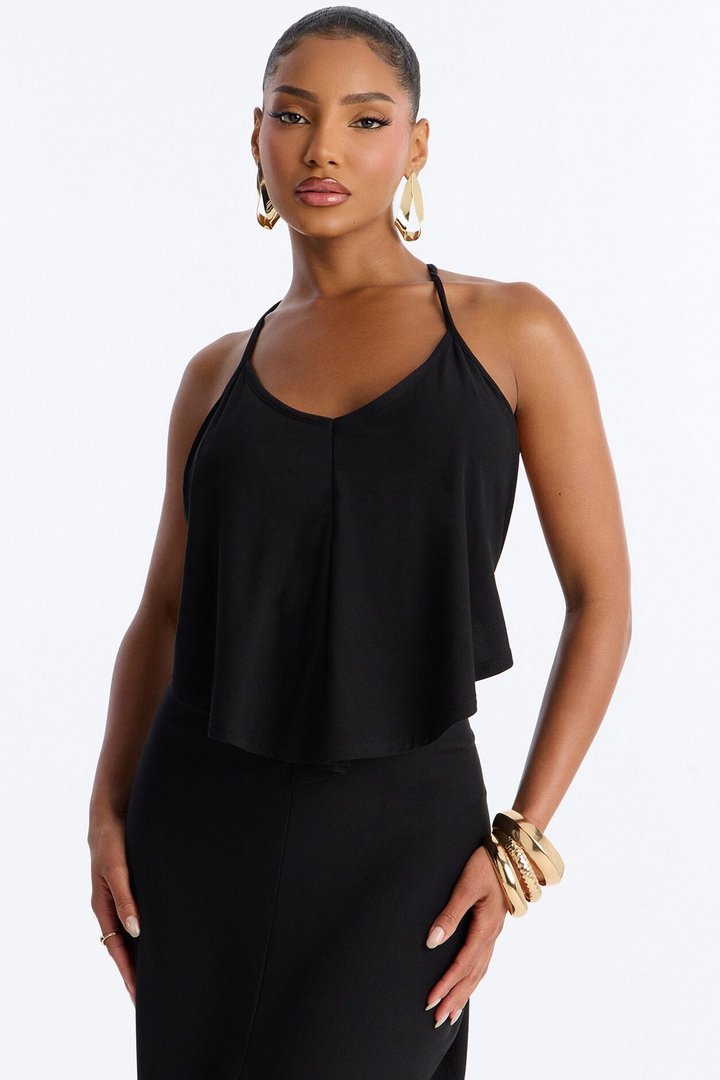 Selena Backless Drape Maxi Dress - Black