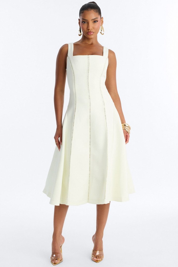 Annabeth Lace Trim Midi Dress - White