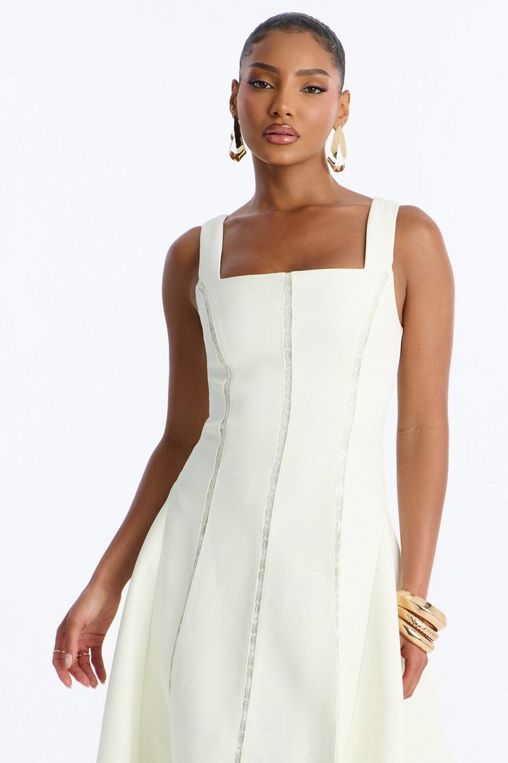 Annabeth Lace Trim Midi Dress - White