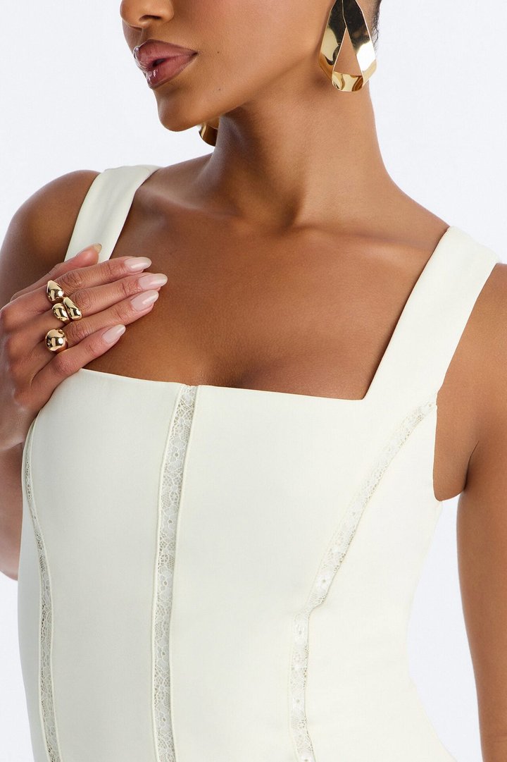 Annabeth Lace Trim Midi Dress - White