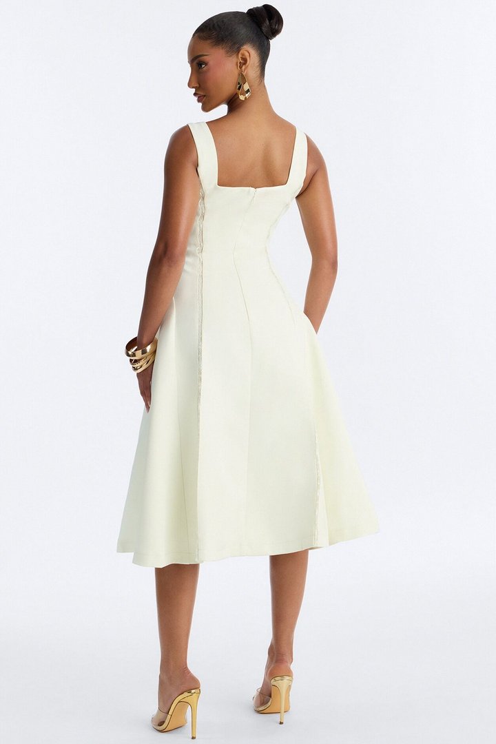 Annabeth Lace Trim Midi Dress - White