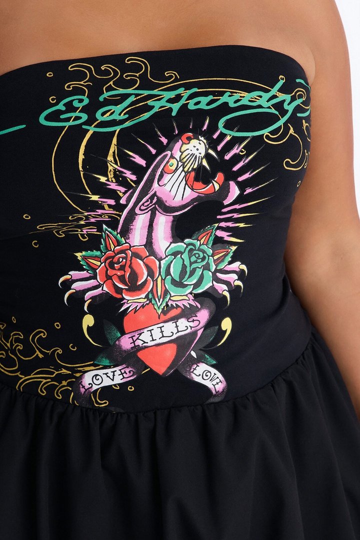 Ed Hardy Eternal Love Bubble Mini Dress - Black