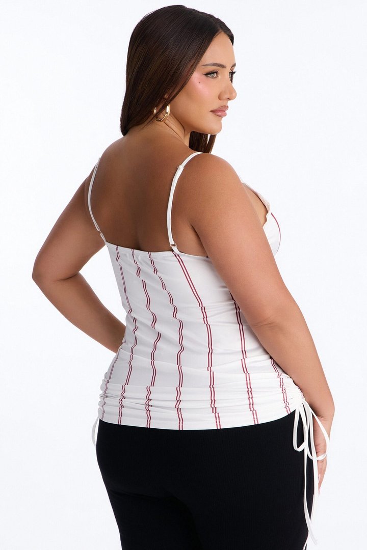 Lucky Seven Striped Lace Trim Tank - White/combo