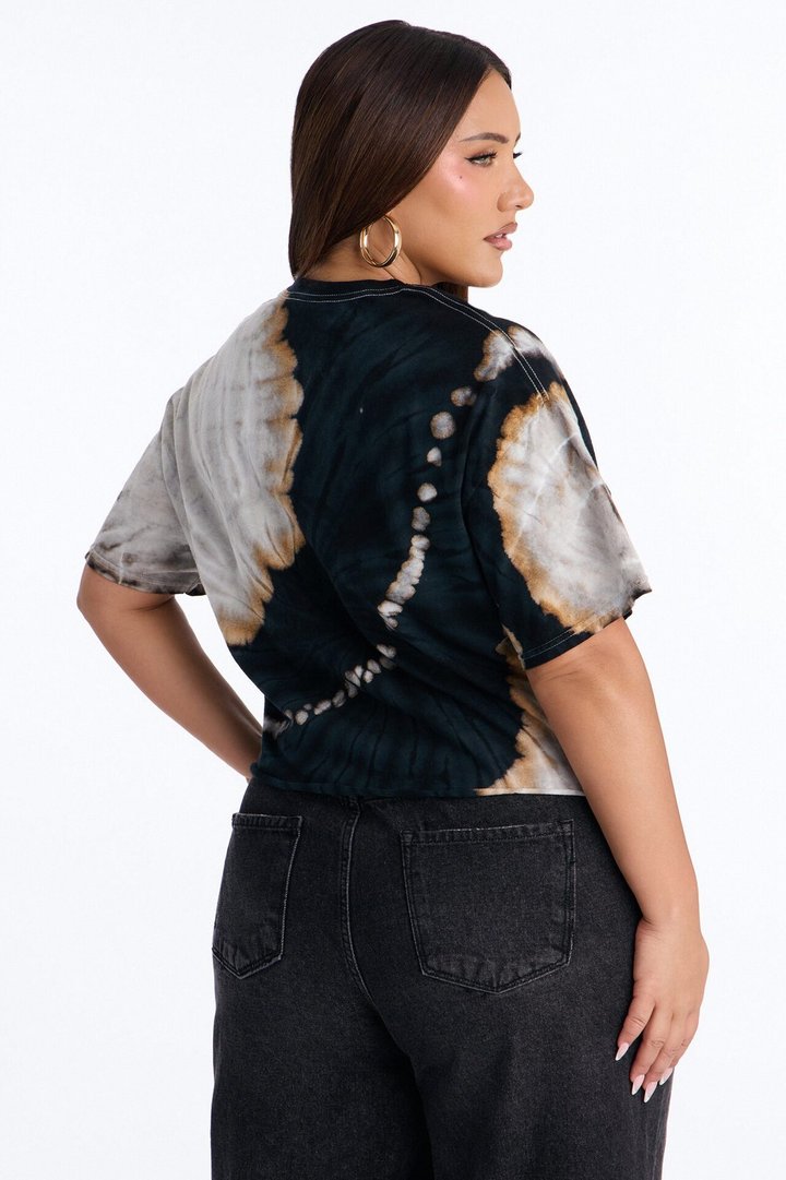 Rock & Roll Bleach Wash Crop Tee - Black Wash