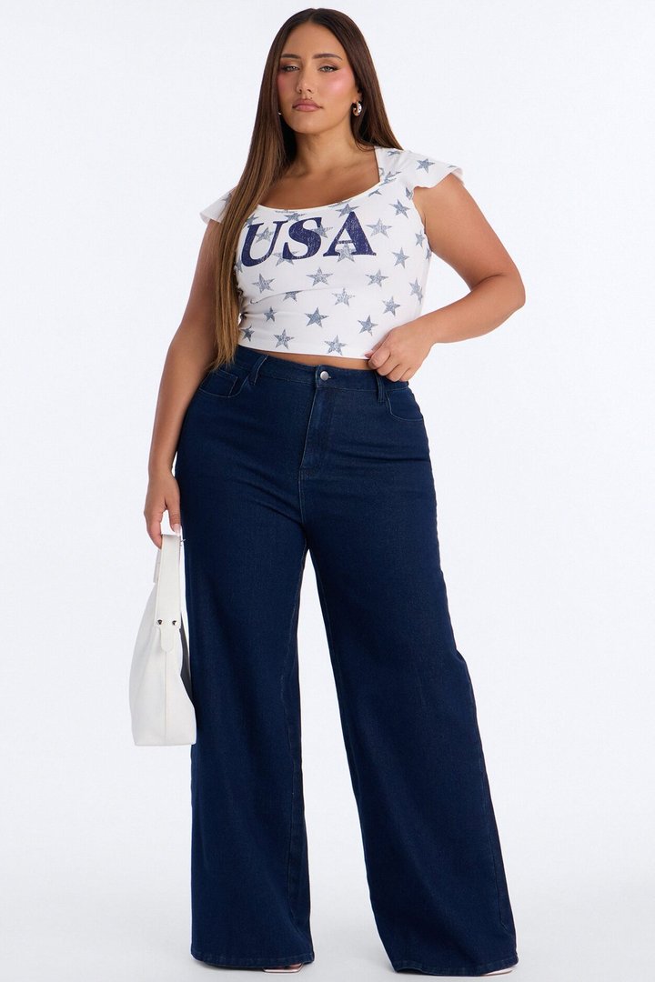 USA Allover Star Baby Tee - White/combo