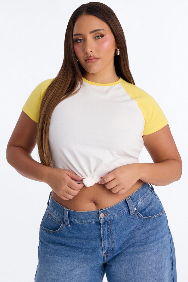 Third Base Knot Short Sleeve Top - Yellow/combo
