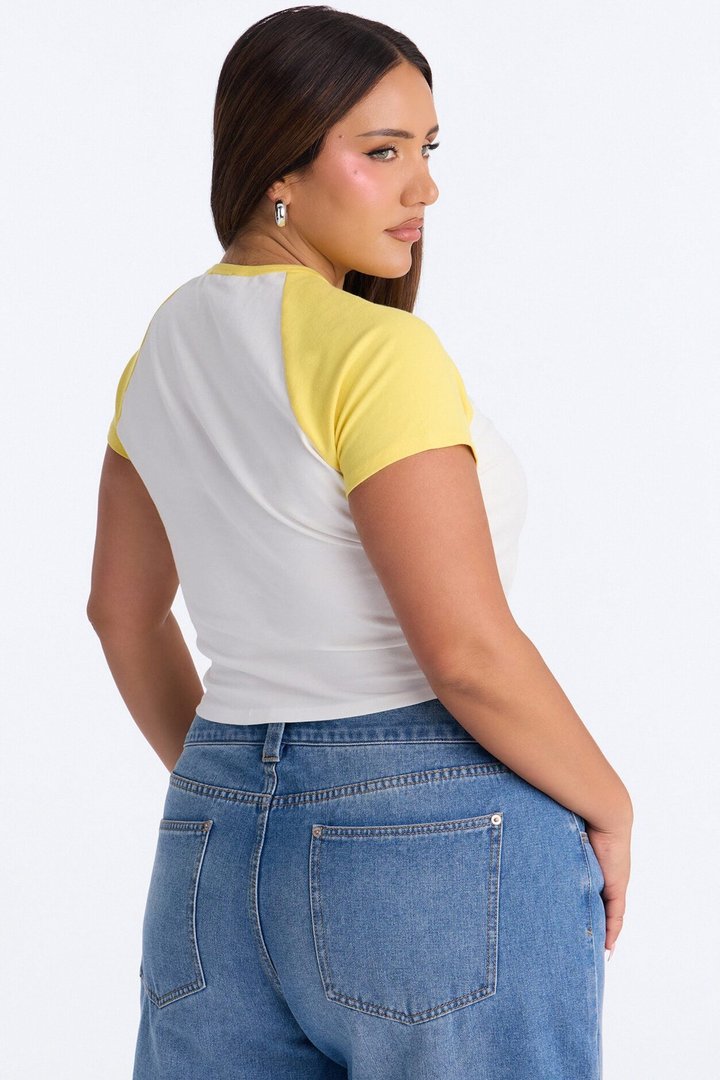 Third Base Knot Short Sleeve Top - Yellow/combo