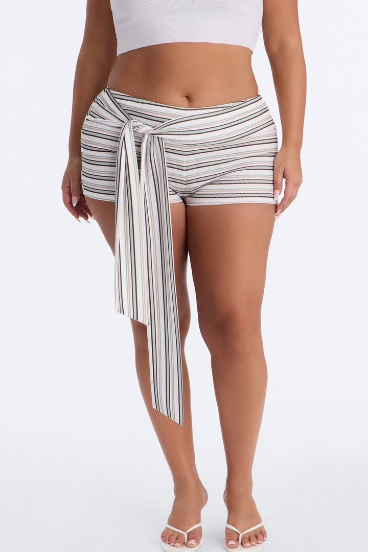 Dylan Striped Tie Waist Micro Short - Sage/combo