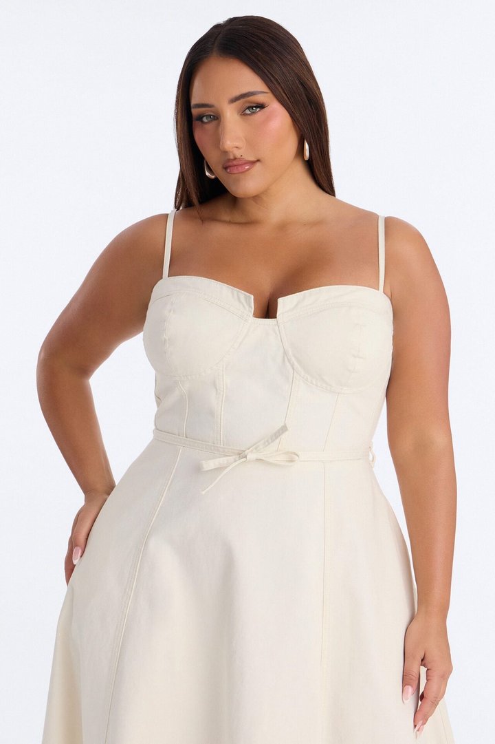 Sweet Chick Denim Midi Dress - White