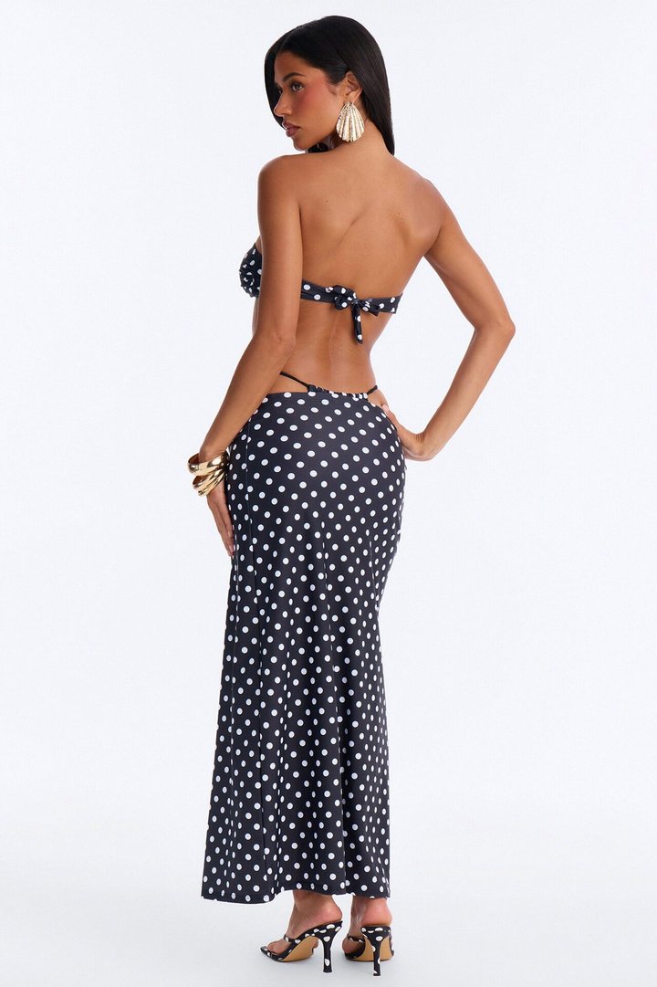 Caribbean Crush Polka Dot Hardware Sheer 3 Piece Bikini Skirt Set - Black/White