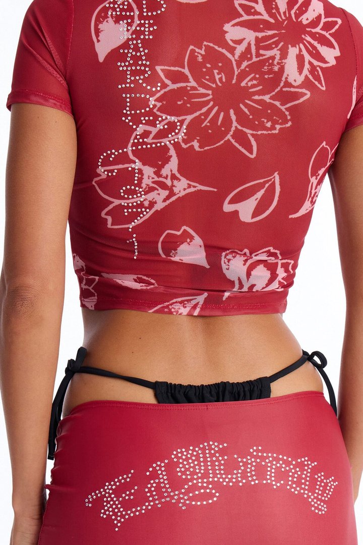 Ed Hardy Tigers Mesh Cover Up Skirt Set - Red/combo