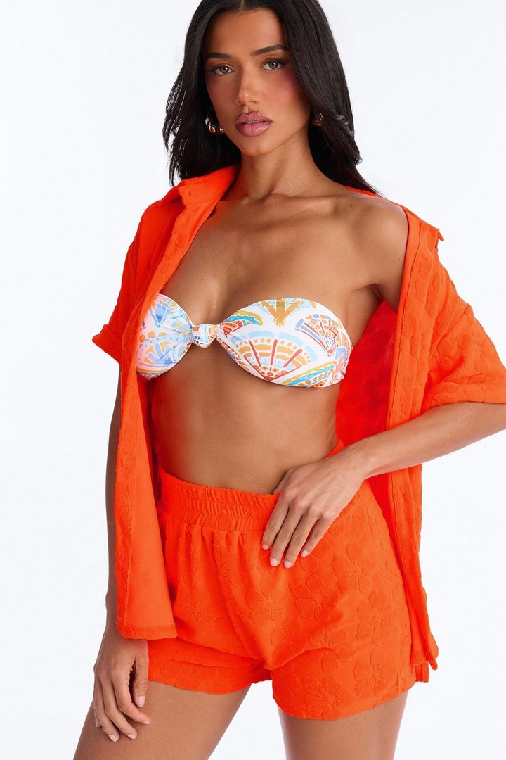 Cristal Textured Swim Cover Up Short Set - Orange