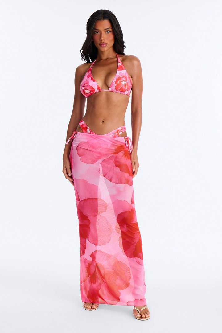 Paradise In Bloom Floral 3 Piece Bikini & Skirt Sunsuit - Pink/combo