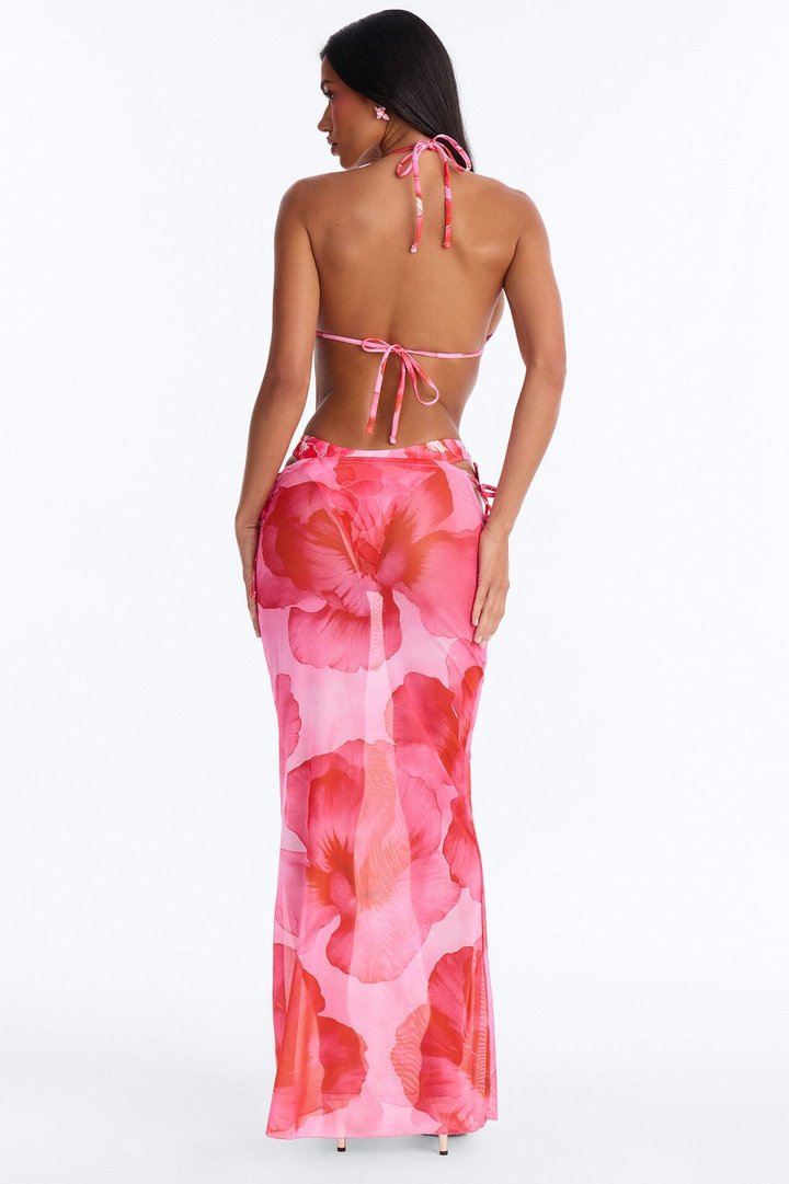 Paradise In Bloom Floral 3 Piece Bikini & Skirt Sunsuit - Pink/combo