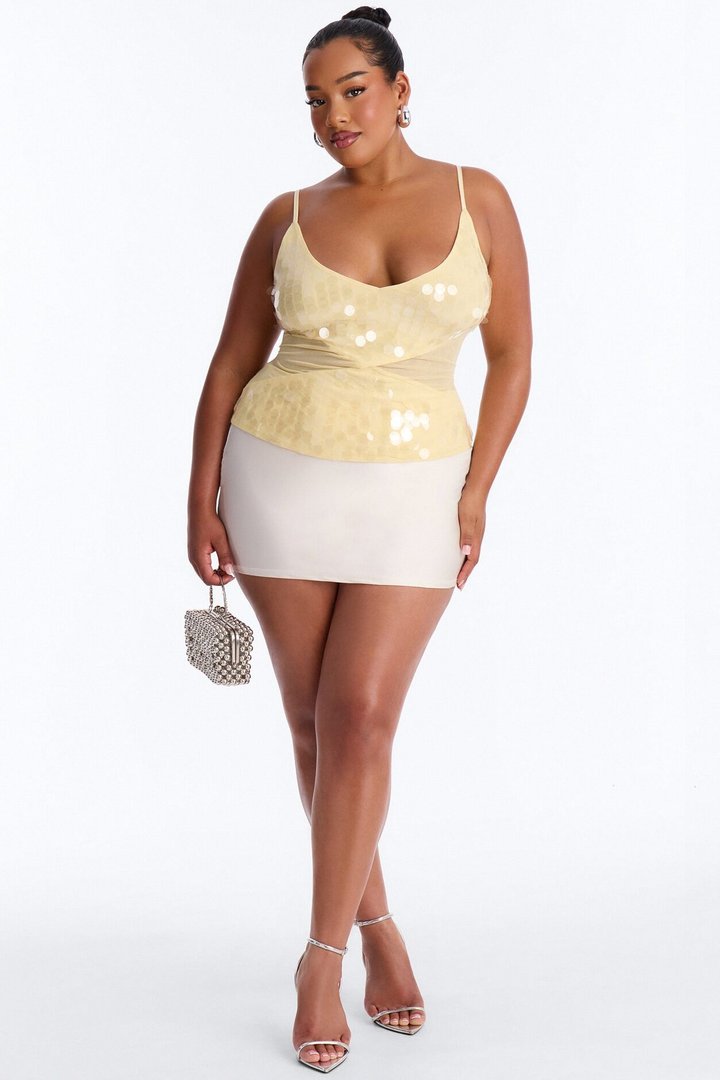 Summering Sequin V-Neck Halter Top - Butter Yellow