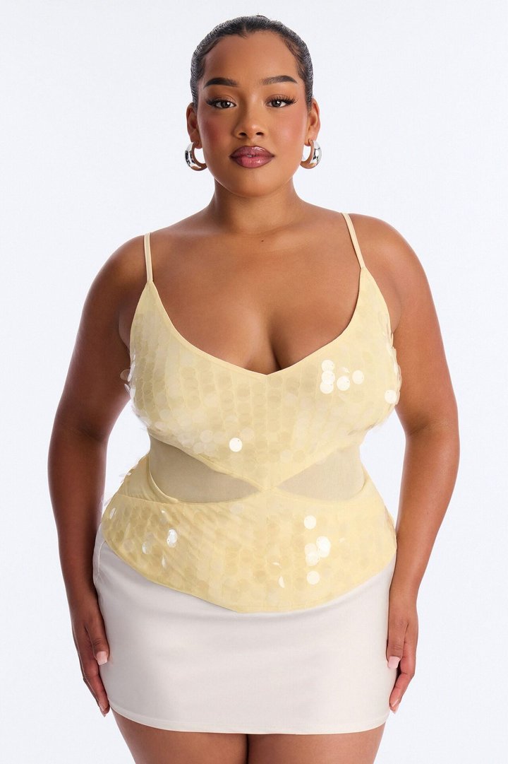 Summering Sequin V-Neck Halter Top - Butter Yellow
