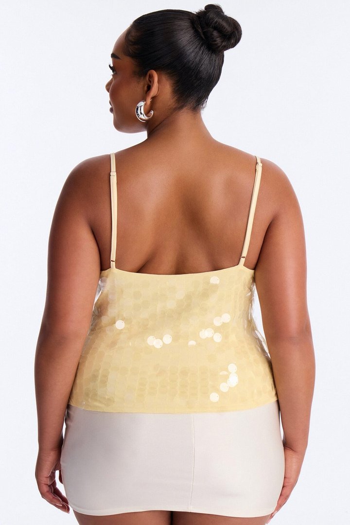 Summering Sequin V-Neck Halter Top - Butter Yellow