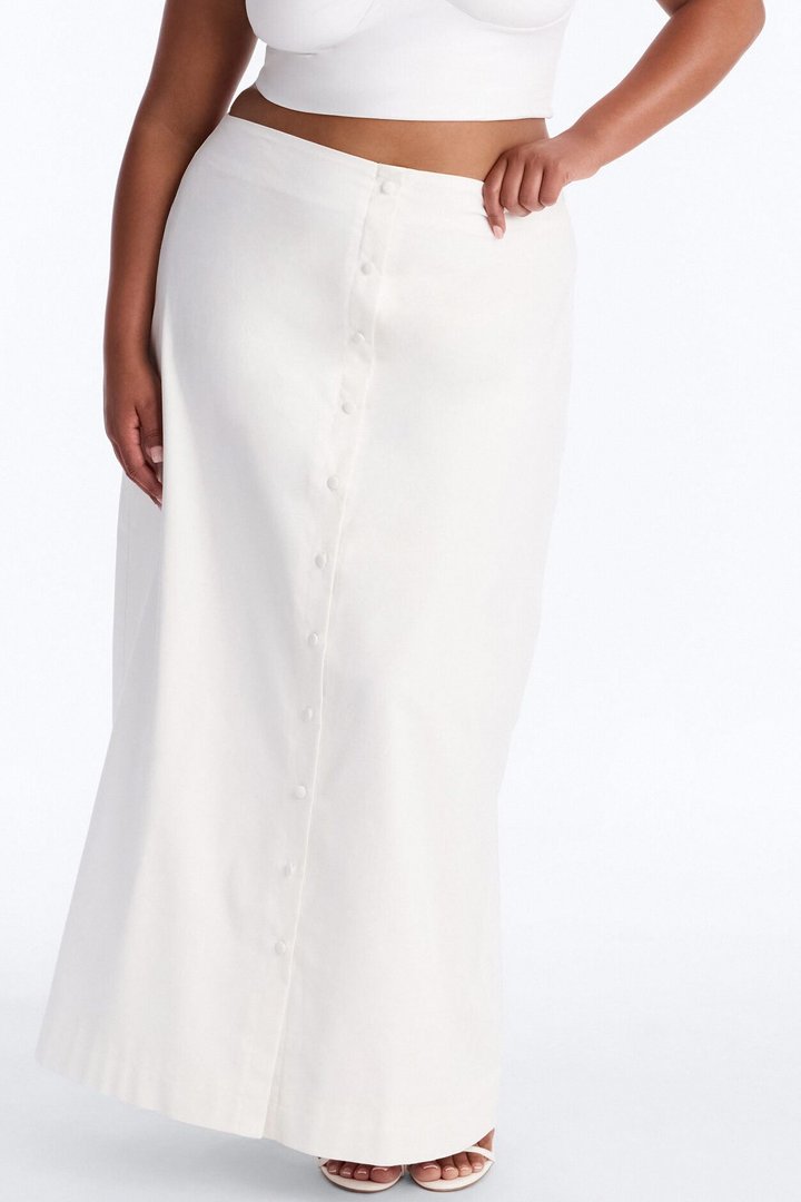 Lucy Linen Button Up Maxi Skirt - White