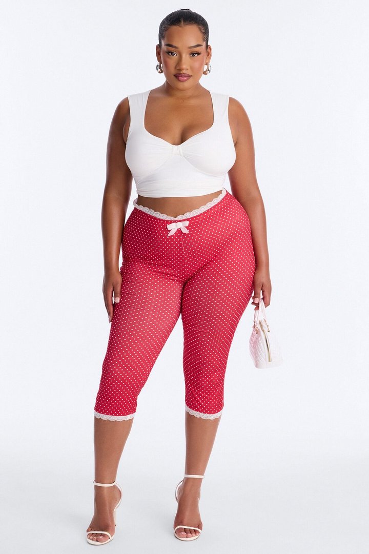 Florentina Lace Trim Capri Legging - Red/combo
