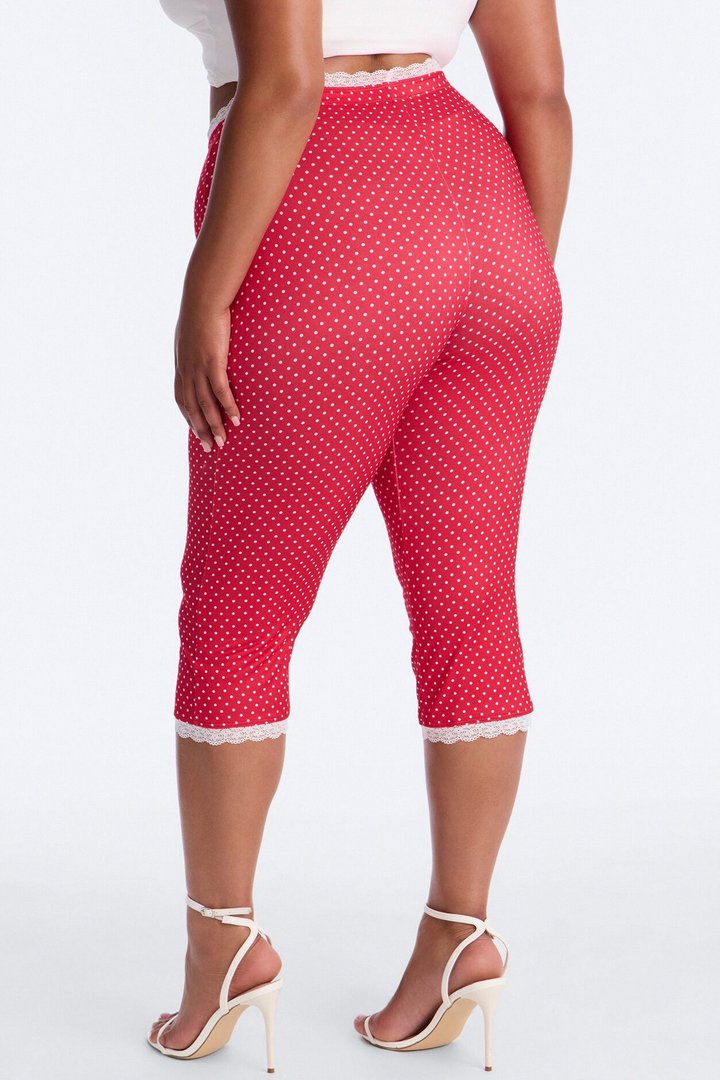 Florentina Lace Trim Capri Legging - Red/combo