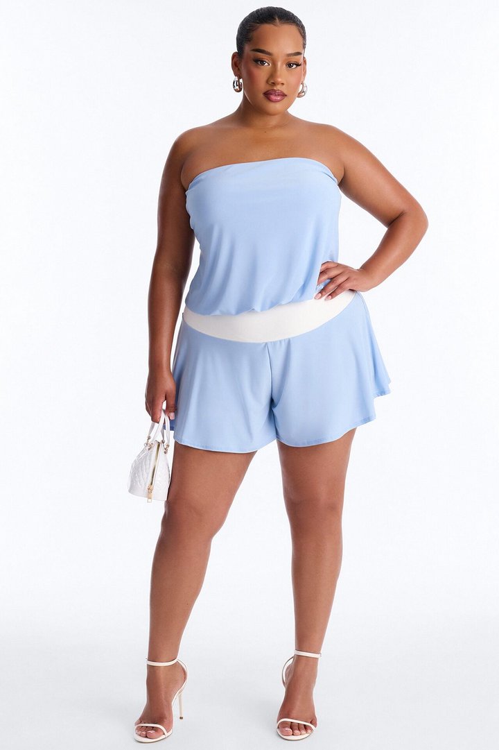 Sara Strapless Contrast Romper - Blue
