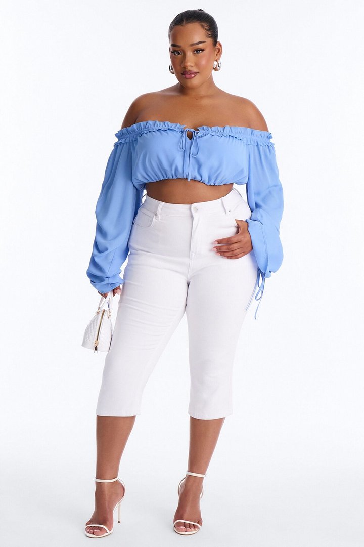 Streets Of Romance Ruched Chiffon Cropped Top - Periwinkle