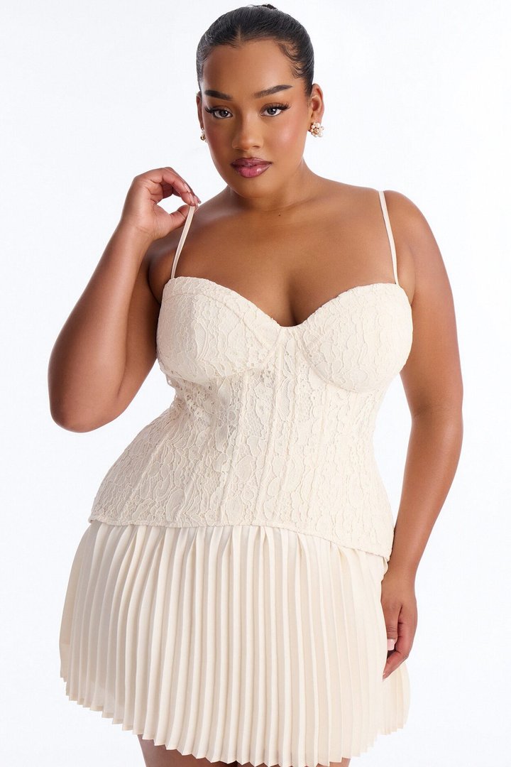 Daniella Lace Corset Pleated Mini Dress - Cream