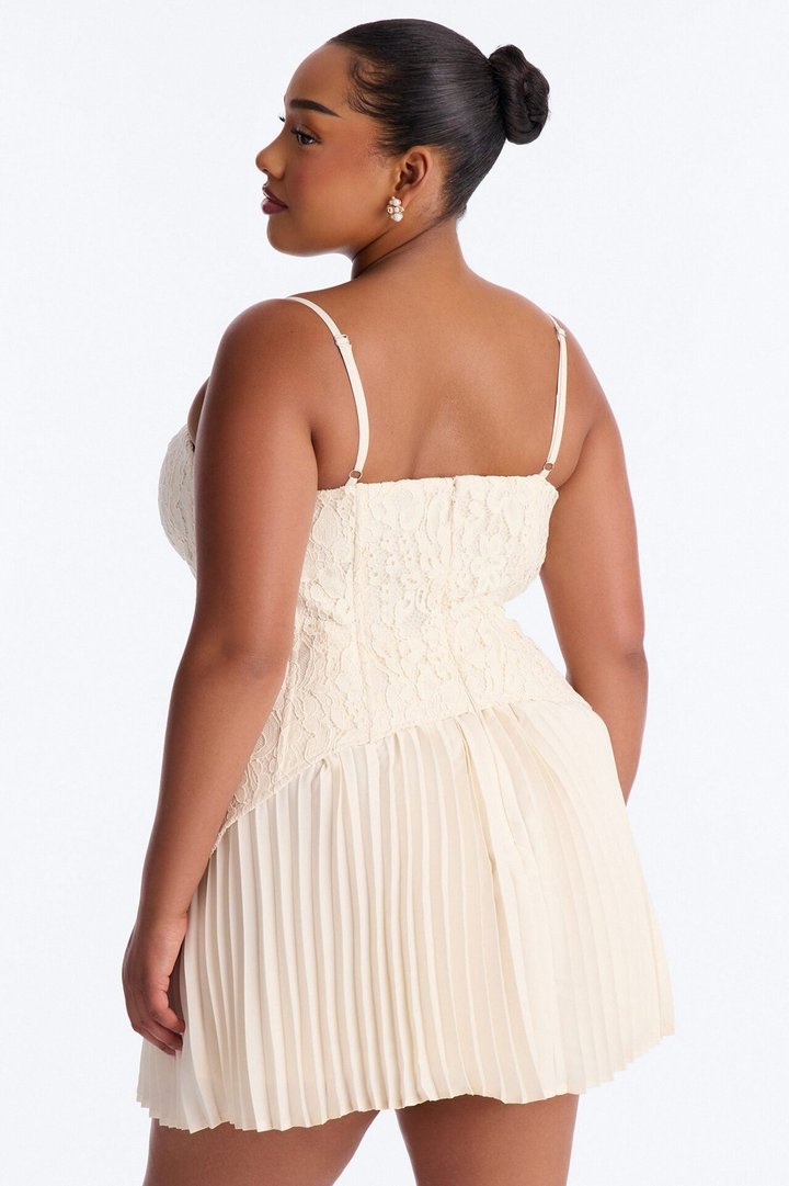 Daniella Lace Corset Pleated Mini Dress - Cream