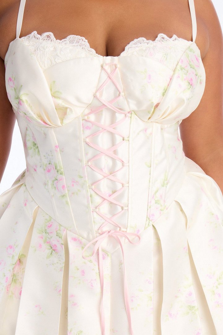 Tea Party Pleated Taffeta Gown - Cream/combo