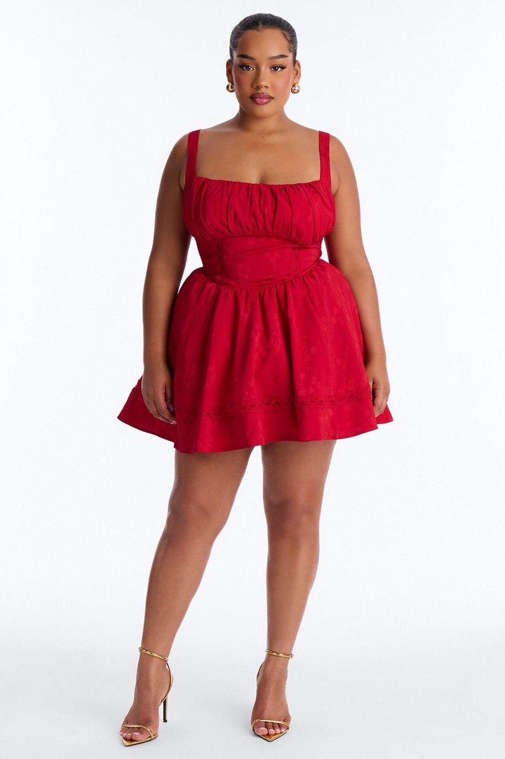Everly A-Line Jacquard Mini Dress - Red