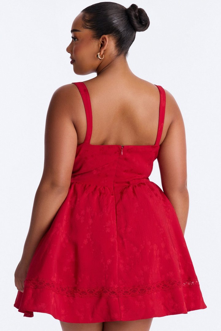 Everly A-Line Jacquard Mini Dress - Red