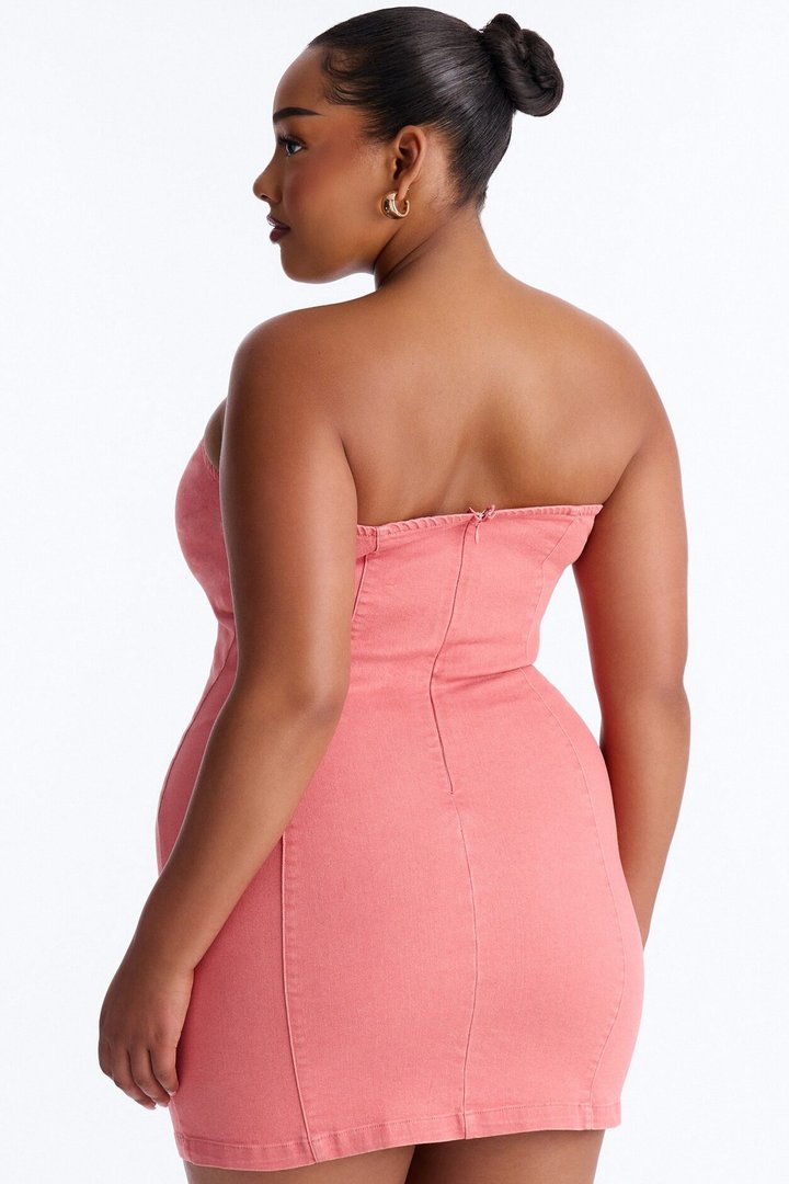 Emely Strapless Stretch Denim Mini Dress - Pink