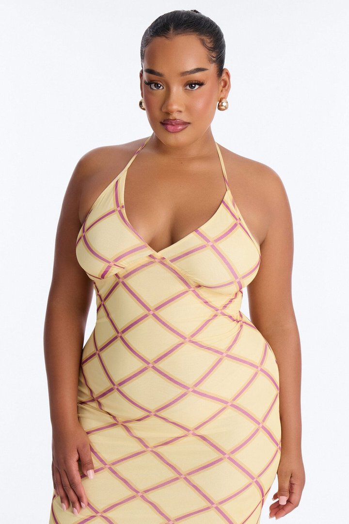 Lizzy Plaid Mesh Maxi Dress - Yellow/combo