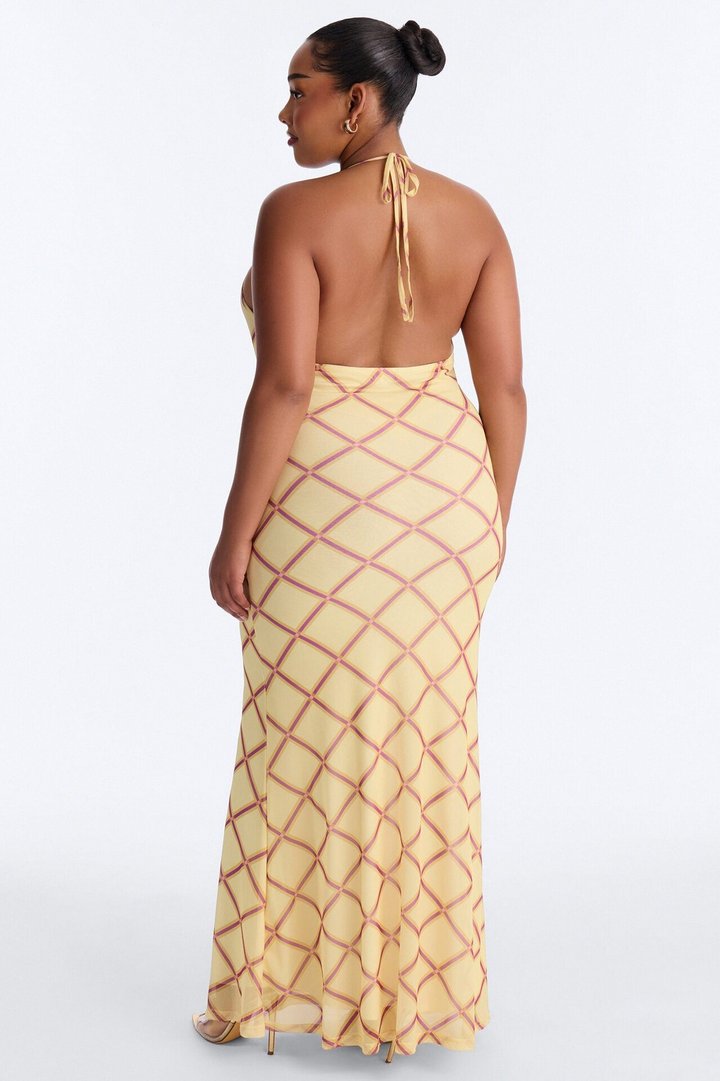 Lizzy Plaid Mesh Maxi Dress - Yellow/combo