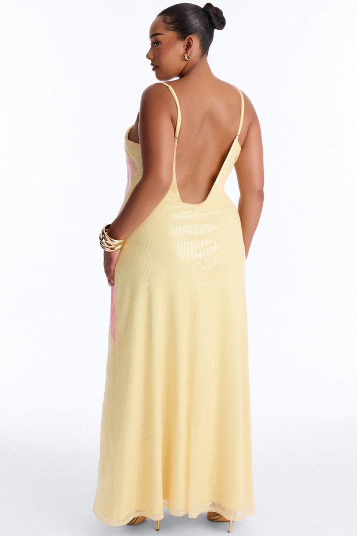 Sunset Bloom Floral Sequin Maxi Dress - Yellow/combo