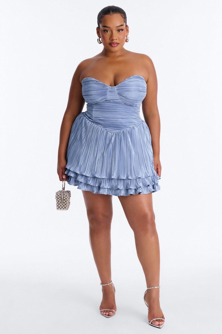 Platinum Pressure Pleated Satin Mini Dress - Blue