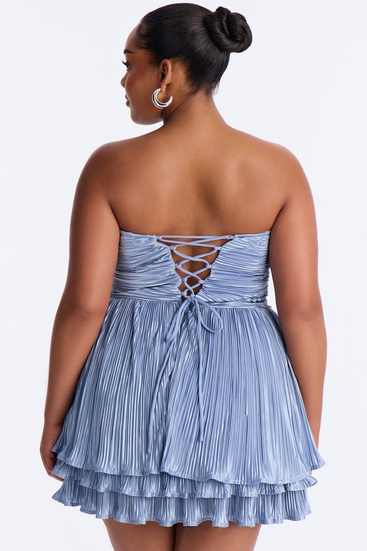 Platinum Pressure Pleated Satin Mini Dress - Blue