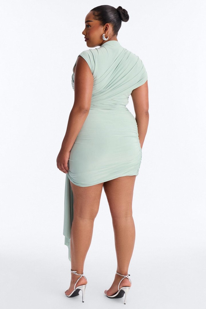 Veronica Ruched Draped Mini Dress - Sage