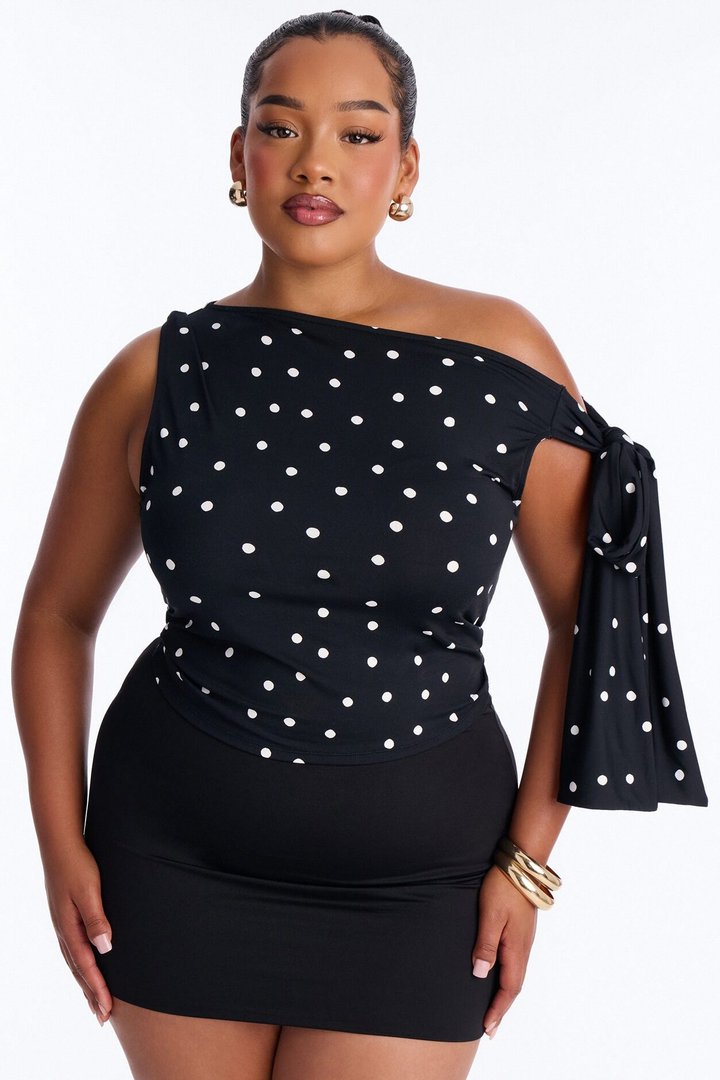 Kamari Off Shoulder Polka Dot Top - Black/combo