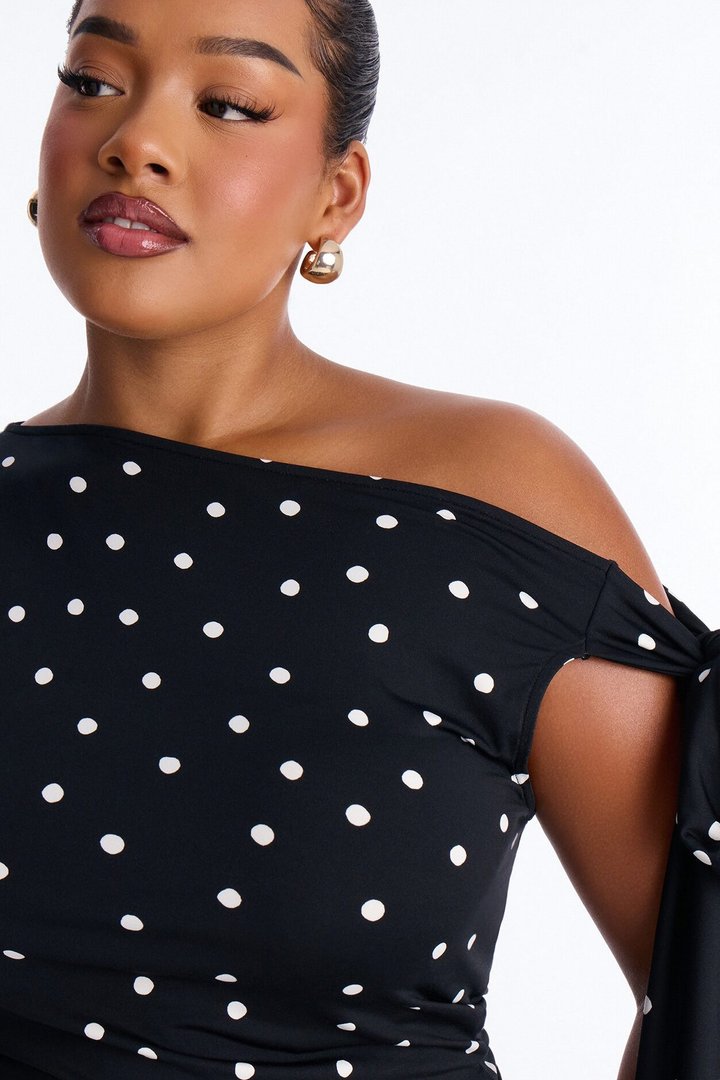 Kamari Off Shoulder Polka Dot Top - Black/combo