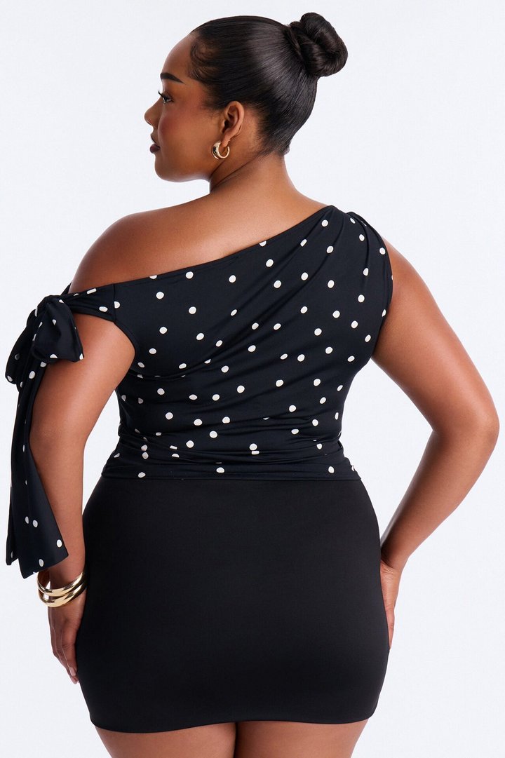 Kamari Off Shoulder Polka Dot Top - Black/combo