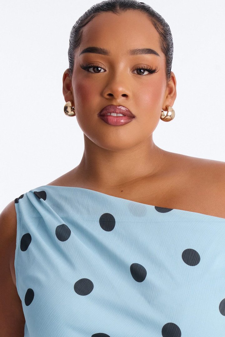 Just Being Me Polka Dot Chiffon Top - Blue/combo