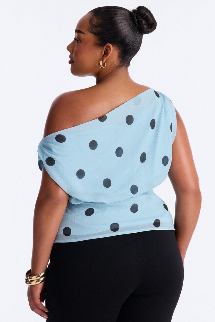 Just Being Me Polka Dot Chiffon Top - Blue/combo