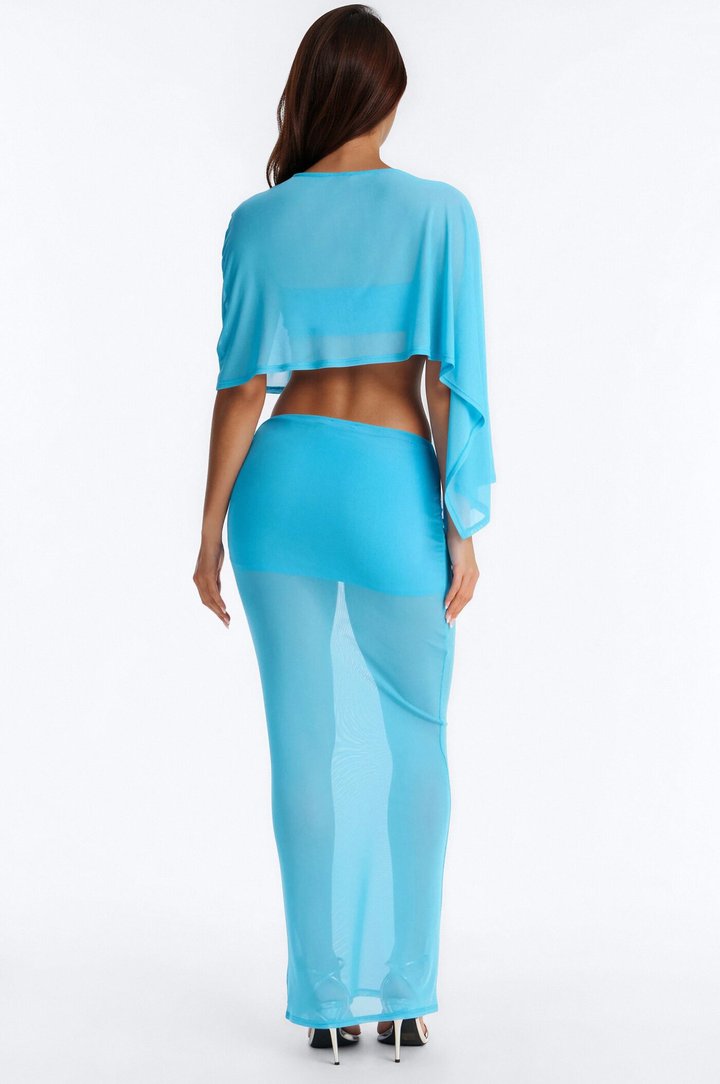 Enjoy The View 3 Piece Mesh Skirt Set - Aqua
