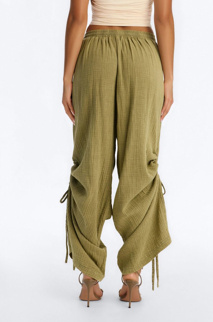 Kayla Mid Rise Washed Gauze Wide Leg Pant - Olive