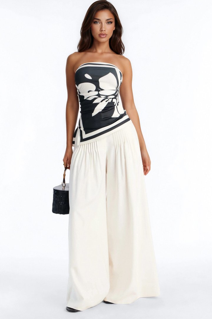 Gianna Floral Asymmetrical Tube Top - Black