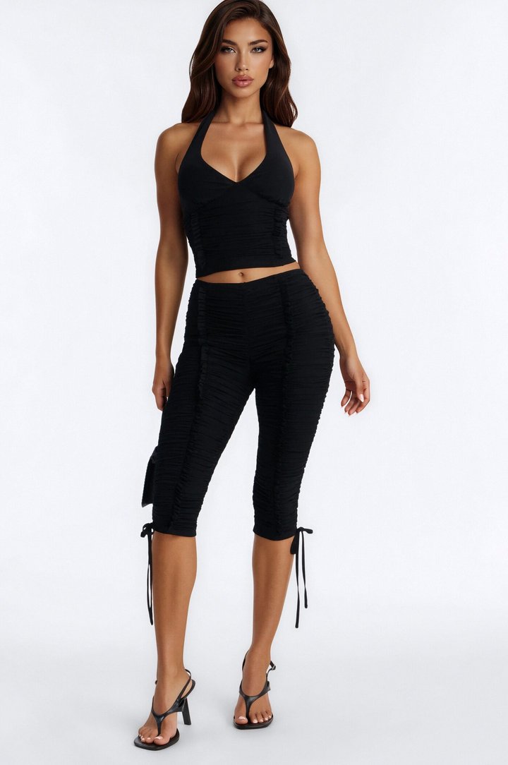 Laced With Love Mesh Capri Set - Black
