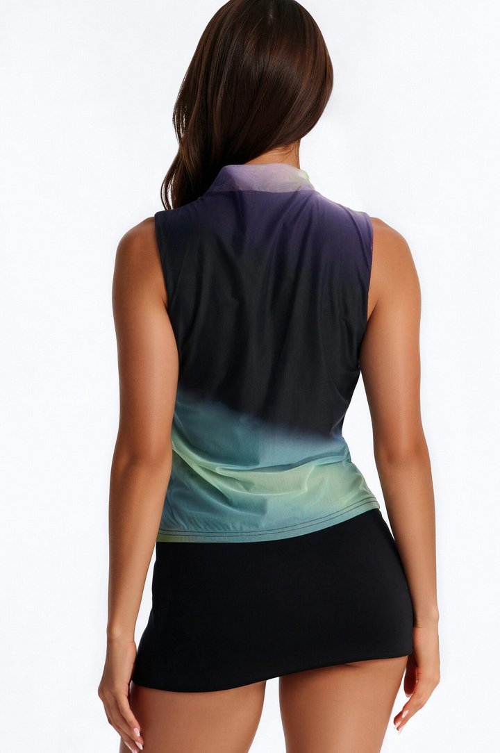 Paloma Mesh Mock Neck Ruched Sleeveless Top - Multi Color
